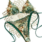 Damen Triangel Bikini mit animalischem Muster und verstellbaren Bändern R&B
