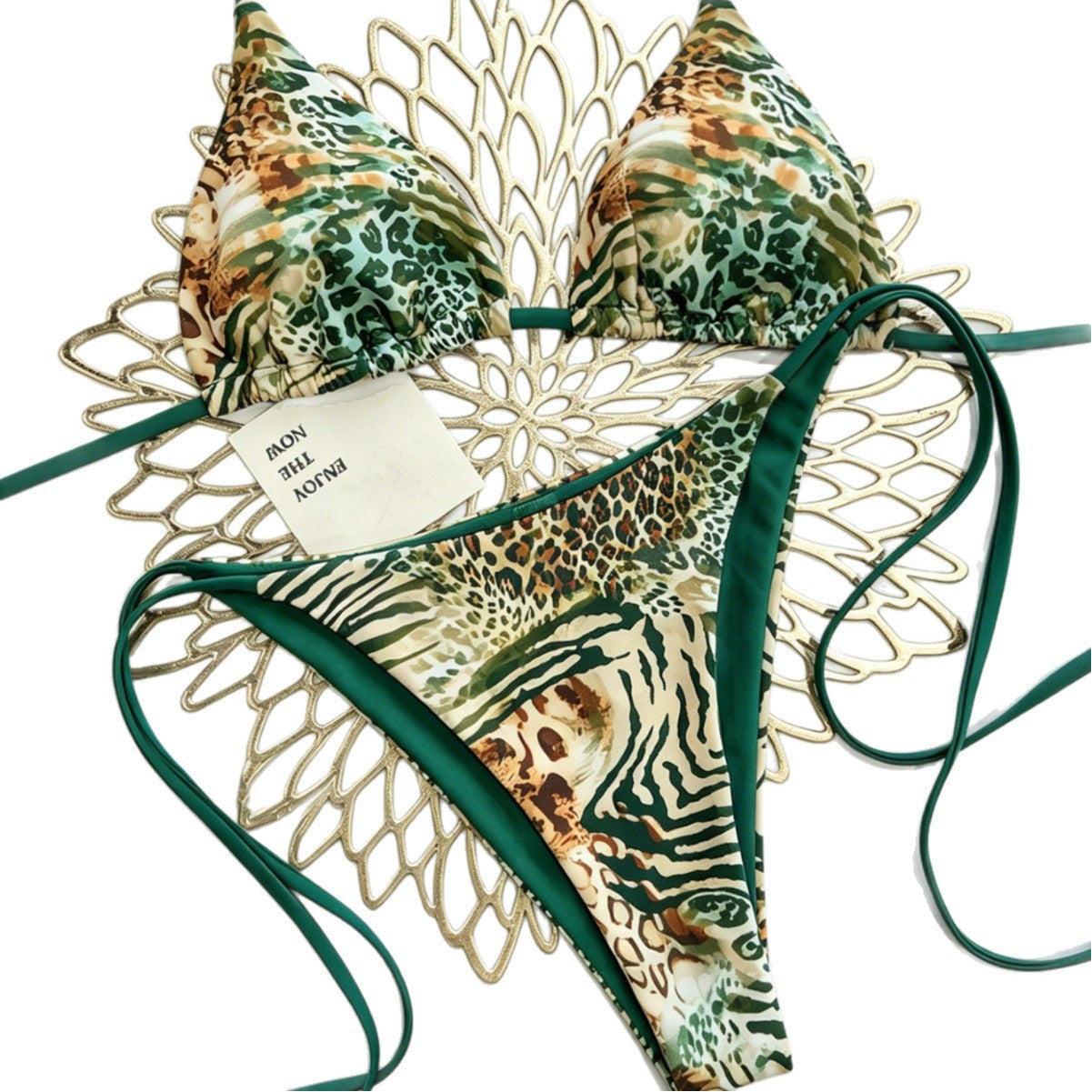 Damen Triangel Bikini mit animalischem Muster und verstellbaren Bändern R&B