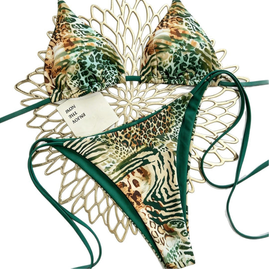Damen Triangel Bikini mit animalischem Muster und verstellbaren Bändern R&B