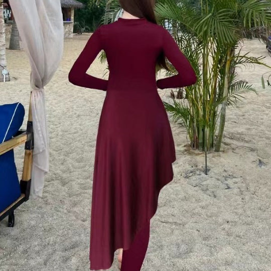 Damen eleganter Strandanzug mit asymmetrischem Schnitt und langen Ärmeln R&B