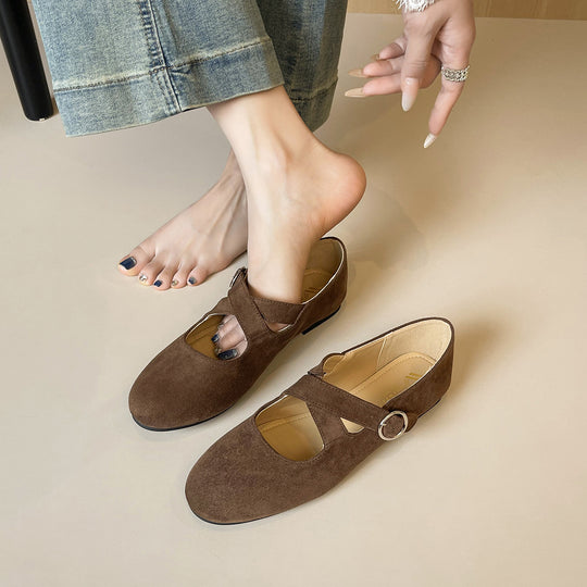 Damen Ballerinas mit modernem Riemen und eleganter Schnalle R&B
