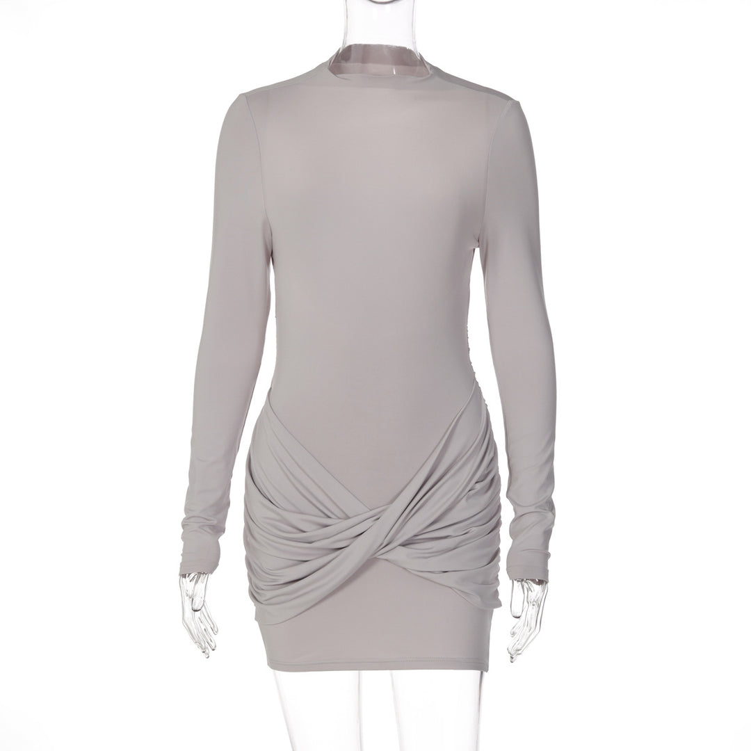 Damen figurbetontes Minikleid mit Rundhalsausschnitt und Raffung R&B