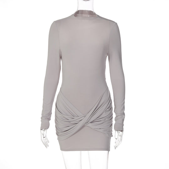 Damen figurbetontes Minikleid mit Rundhalsausschnitt und Raffung R&B