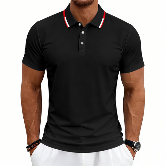 Herren nan tailliertes Kurzarm-Poloshirt mit Kontrastkragen aus atmungsaktivem Piqué R&B