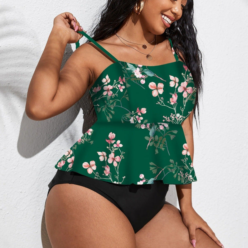 Damen Badeanzug mit schickem Flatterrock und floralem Design R&B
