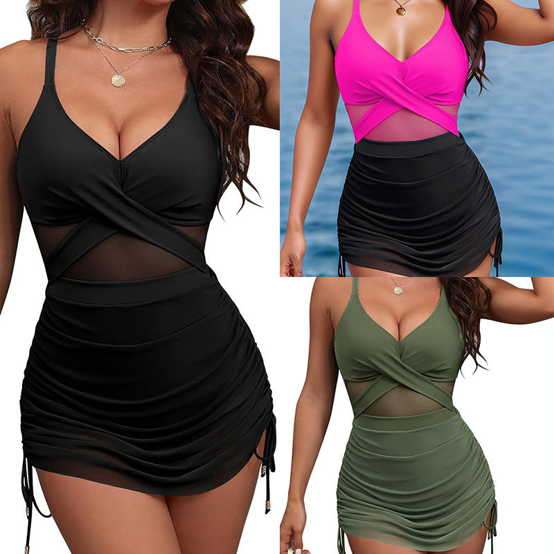 Damen Schwimmanzug mit modischem Wickeldesign und elegantem Rock R&B