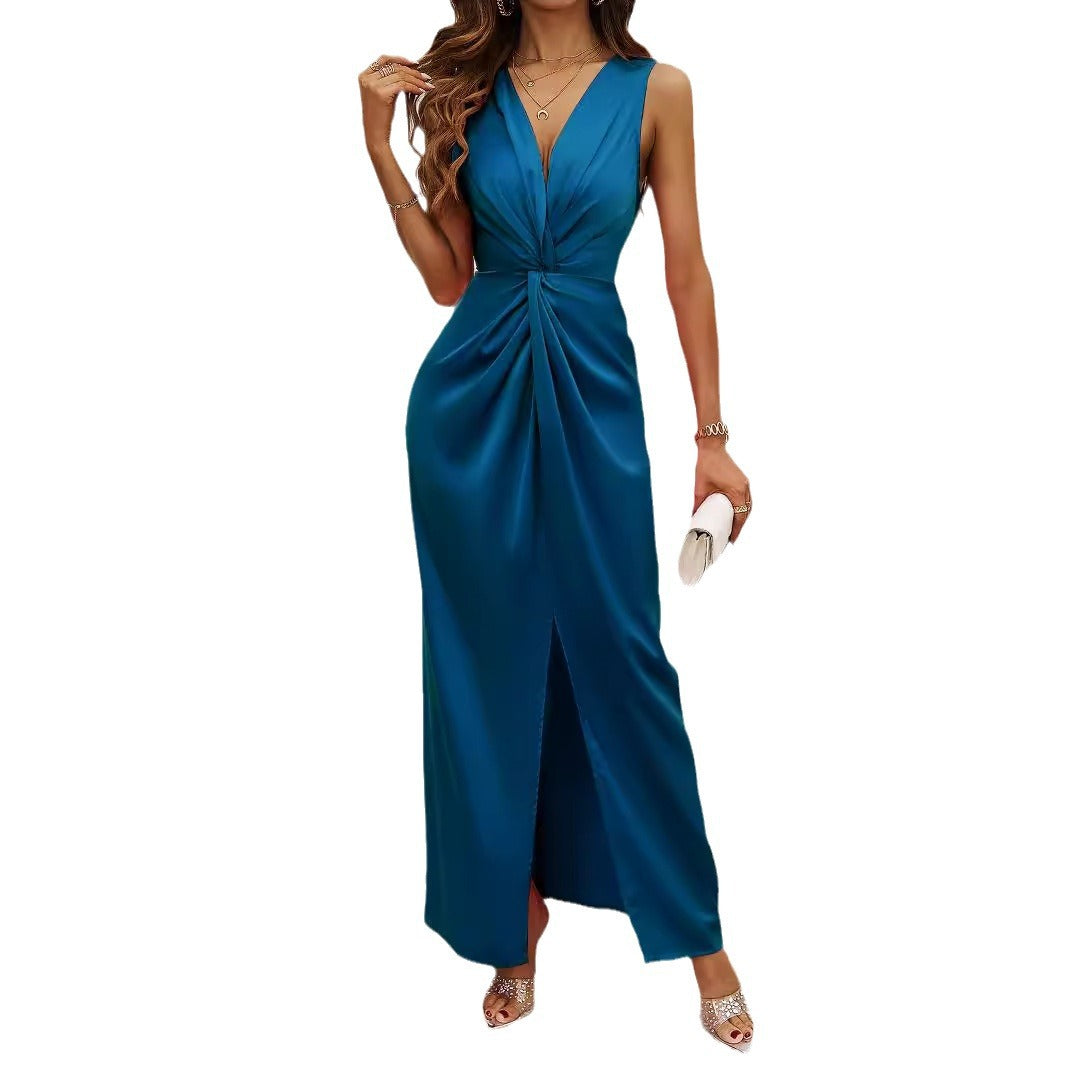 Damen Langkleid mit elegantem Wickeldesign und figurbetontem Schnitt R&B