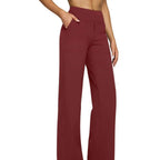 Damen nan fließende High-Waist-Hose mit extra weitem Bein, elastischem Komfortbund und Eingrifftaschen R&B