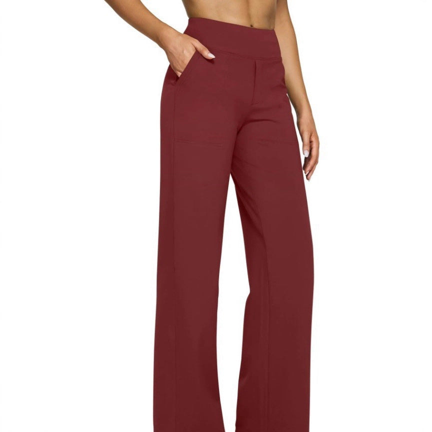 Damen nan fließende High-Waist-Hose mit extra weitem Bein, elastischem Komfortbund und Eingrifftaschen R&B