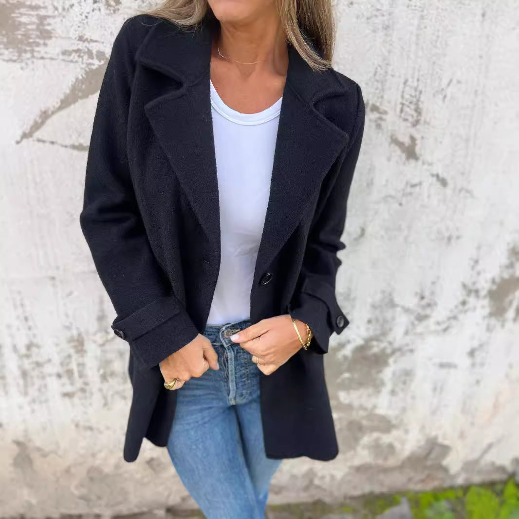 Damen zeitloser Wolle-Blazer mit praktischem Reverskragen und Taschen