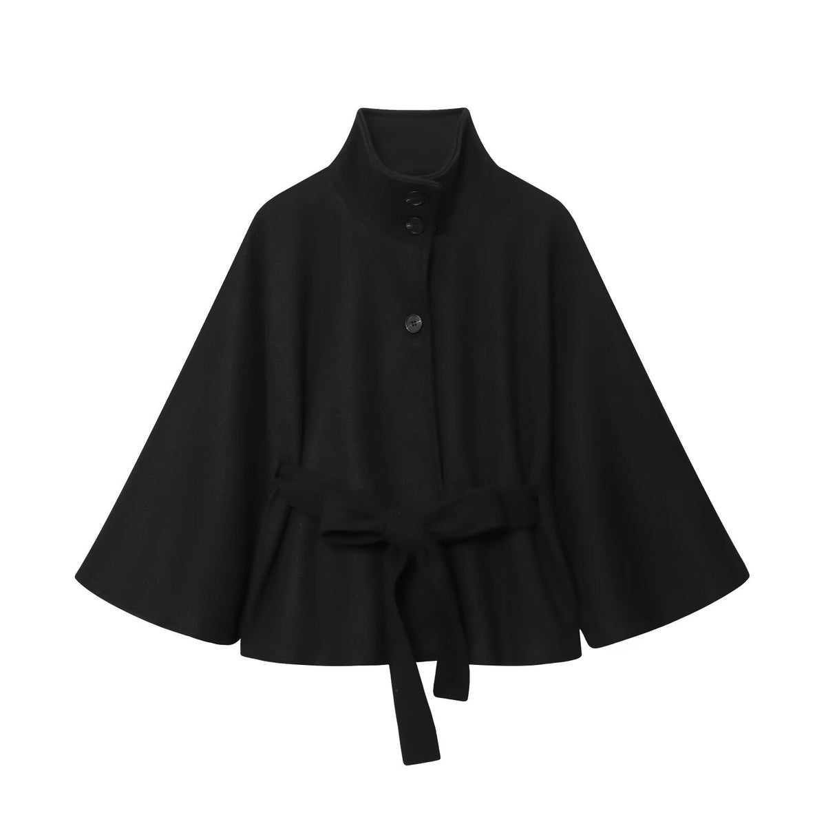 Damen nan Kurzcape mit Stehkragen, Knopfverschluss und Bindegürtel R&B