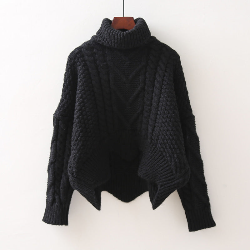Damen Großer Pullover mit Hohem Kragen und Strickmuster R&B