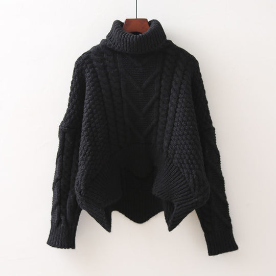 Damen Großer Pullover mit Hohem Kragen und Strickmuster R&B