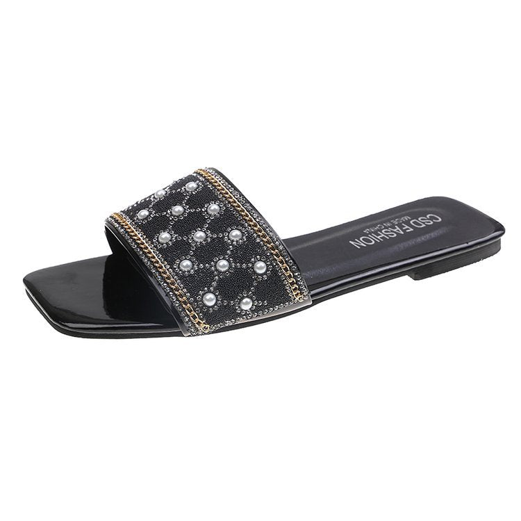 Damen elegante Badeslipper mit glamourösem Schmuckdetail R&B