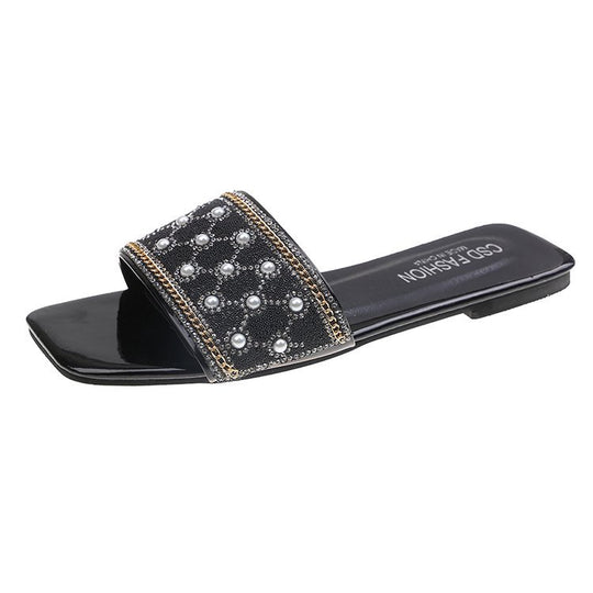 Damen elegante Badeslipper mit glamourösem Schmuckdetail R&B