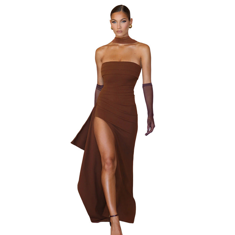 Damen Elegantes Wickelkleid mit hochgeschlossenem Design und kreativer Drapierung R&B