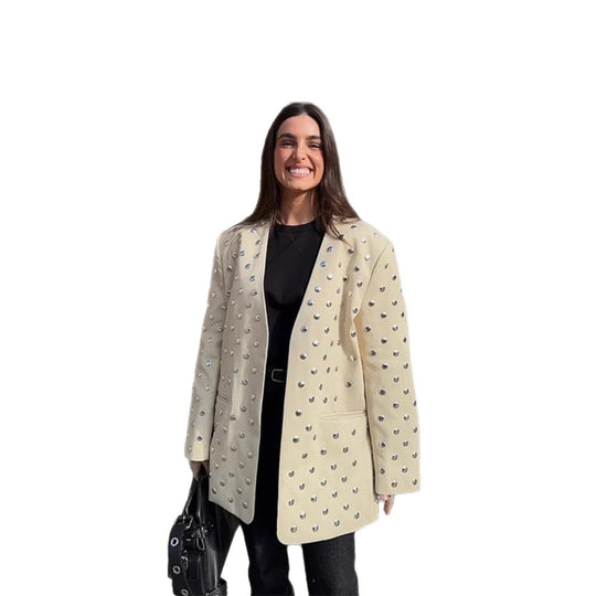Damen Elegante Blazerjacke mit glamourösen Steinapplikationen R&B