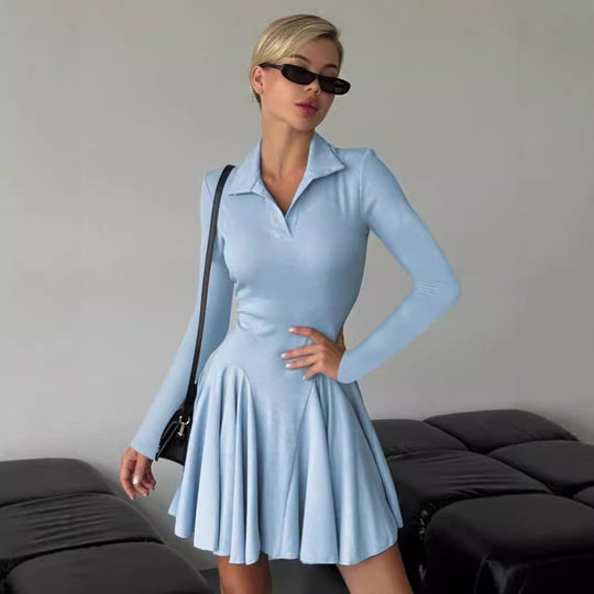 Damen Polo-Kleid mit langen Ärmeln und schwingendem Rock R&B