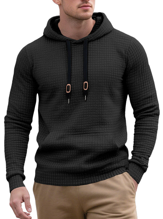 Herren nan schmal geschnittener Stepp-Kapuzenpullover mit feiner Quadratstruktur, Kordelzug und geripptem Saum R&B