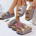 Damen Komfortable Sandalen mit dekorativen Schnallen und buntem Glitzerdesign