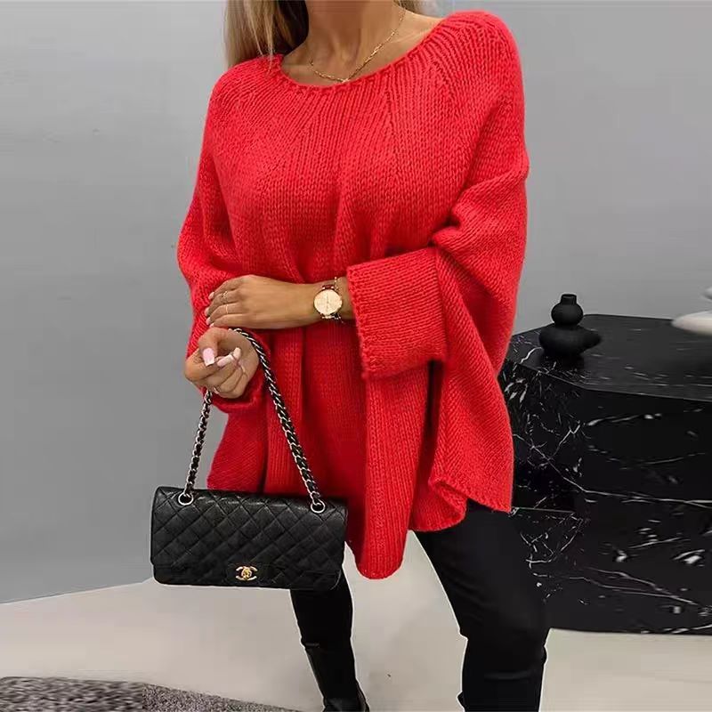 R&B | Strick Cape Pullover Übergröße Passform Grober Wollmix Fledermausärmel