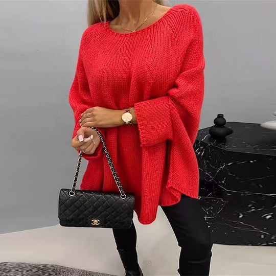 R&B | Strick Cape Pullover Übergröße Passform Grober Wollmix Fledermausärmel