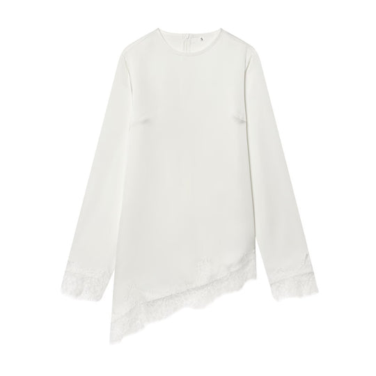Damen asymmetrisches Blusenshirt mit Spitzenverzierung R&B