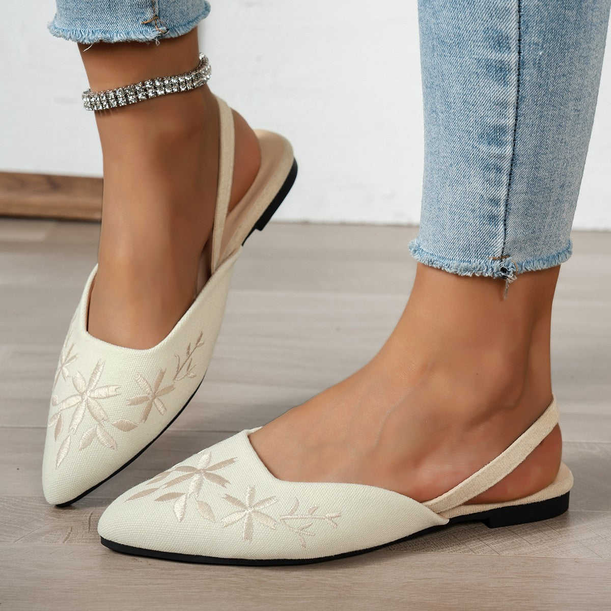 Damen Slingback-Ballerinas mit kunstvoller Stickerei und schickem spitzen Design R&B