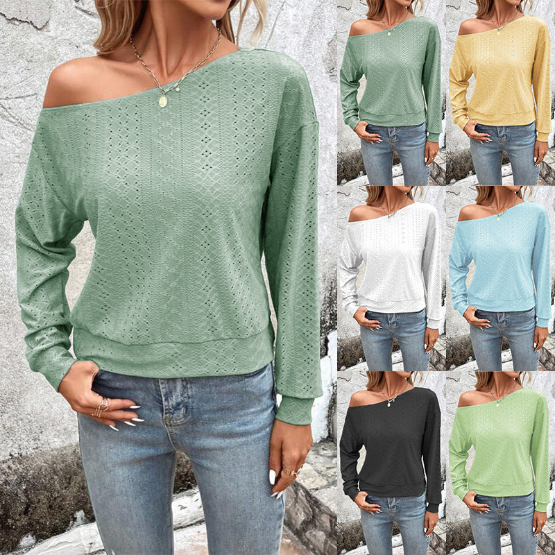 Damen lässiges Sweatshirt mit asymmetrischem Ausschnitt und Lochmuster R&B