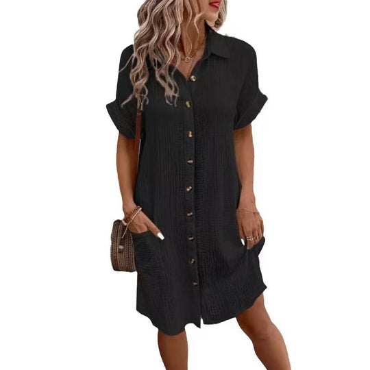 Damen lässiges Hemdblusenkleid mit Knopfdetails und Taschen R&B