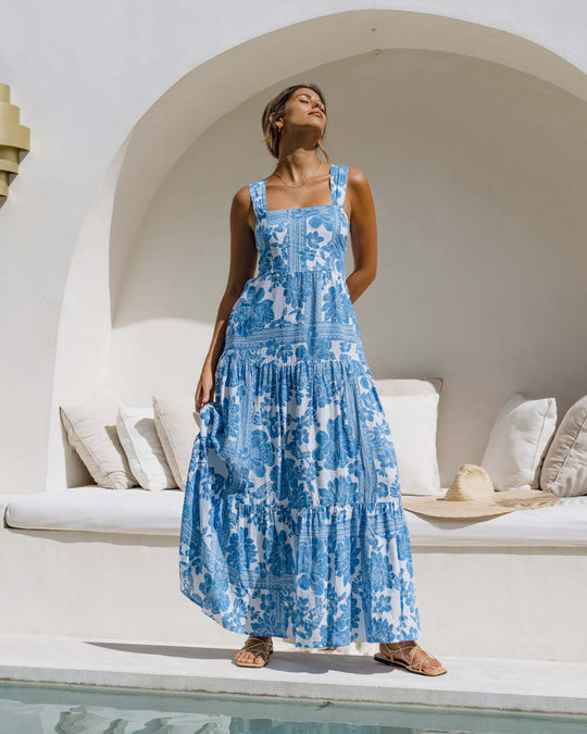 Damen Maxi-Kleid mit voluminösem Saum und angesagtem Blumenprint R&B