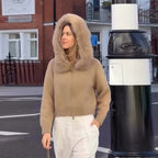 Damen Kuschelige Strickjacke mit Fellkragen R&B