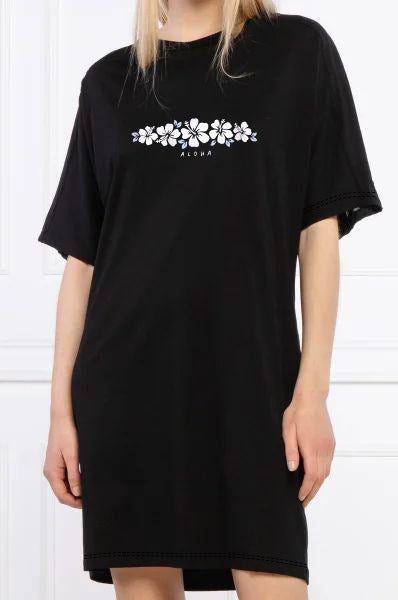 Damen T-Shirt-Kleid mit künstlerischem Blumenmotiv und figurbetontem Schnitt R&B