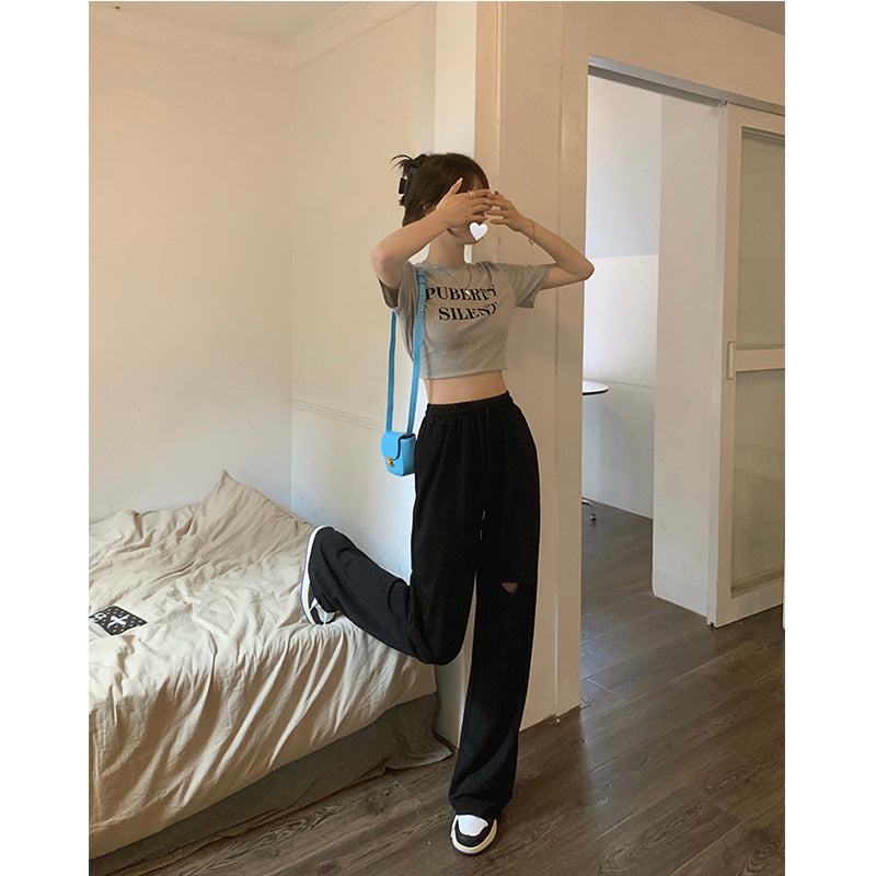 Damen bequeme Freizeithose mit modischen Cut-Out-Details