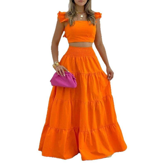 Damen Maxikleid mit voluminösem Rock und Rüschendetails R&B