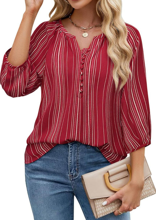 Damen Blusenshirt mit eleganten Streifen und femininen Details Heidi-Mode