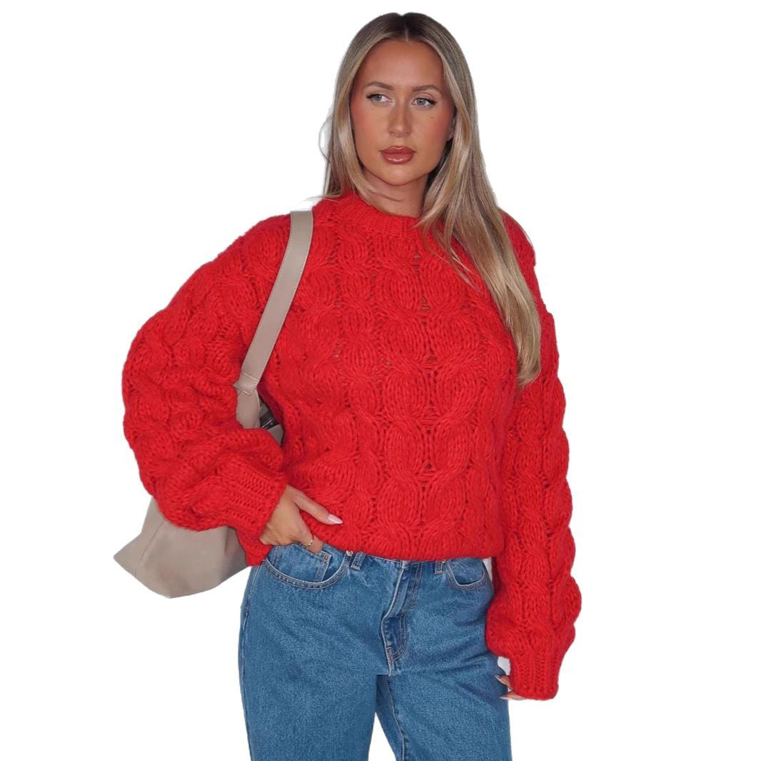 Damen Grobstrickpullover mit modernem Zopfmuster und lässigem Schnitt R&B
