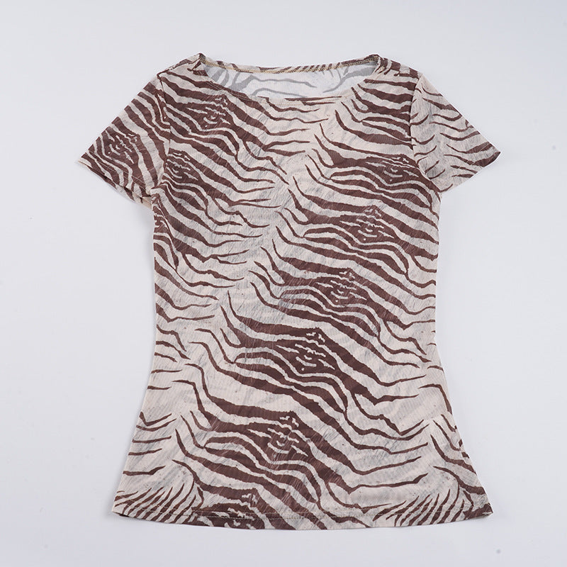 Damen T-Shirt mit tierischem Muster und elastischem Schnitt R&B