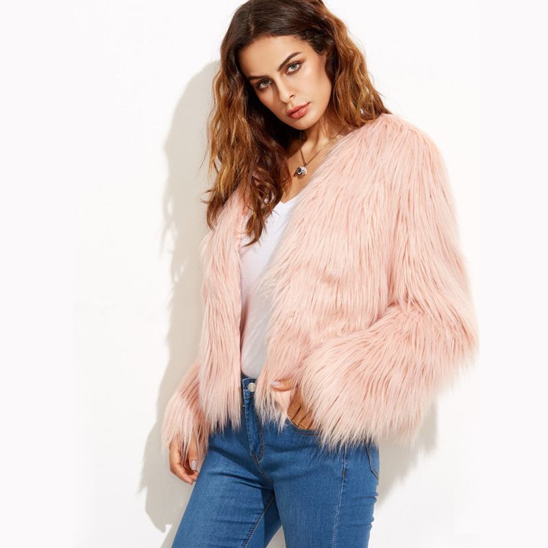 Damen Flauschige Kunstfell-Jacke mit lässigem Schnitt und weichem Innenfutter R&B
