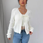 Damen Strickjacke mit modischem Kordelzug und feiner Netzstruktur R&B