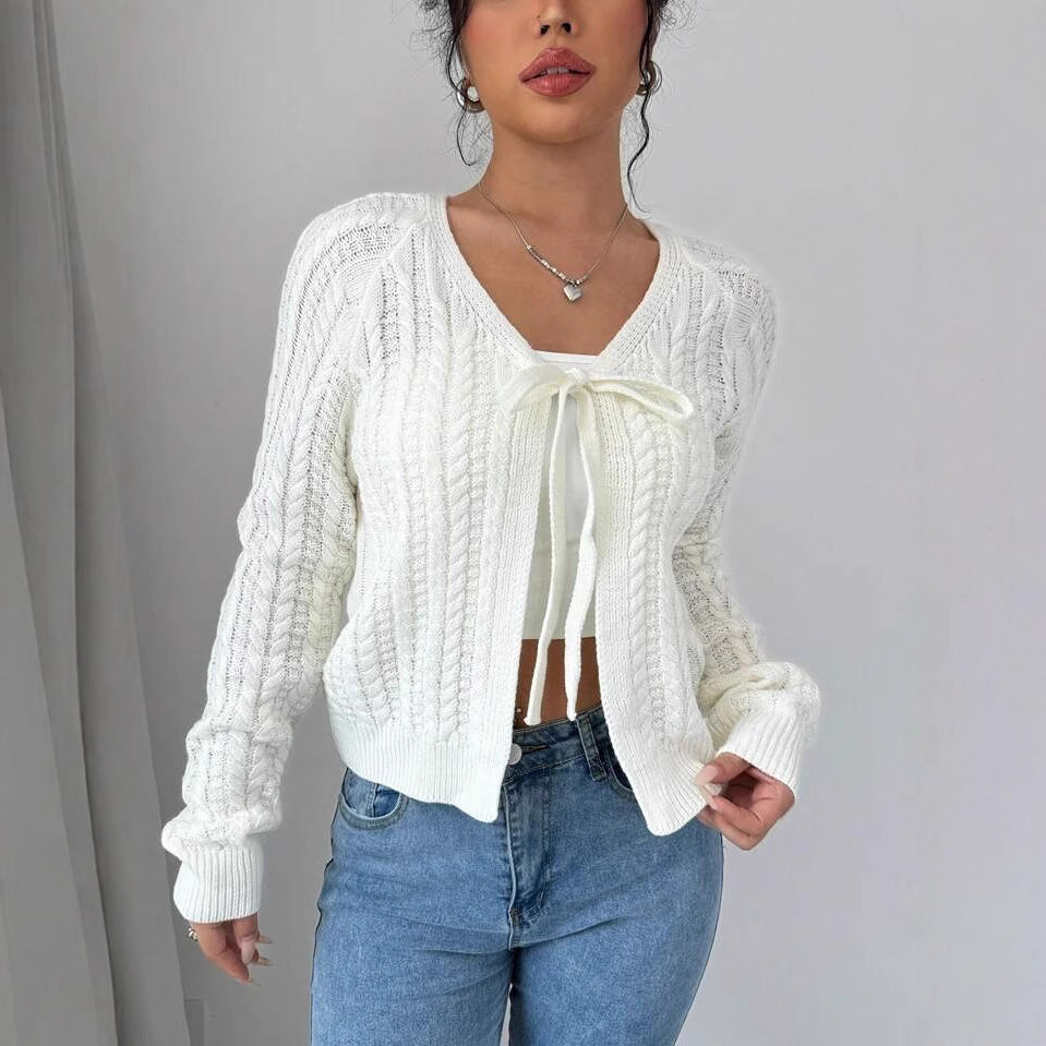 Damen Strickjacke mit modischem Kordelzug und feiner Netzstruktur R&B