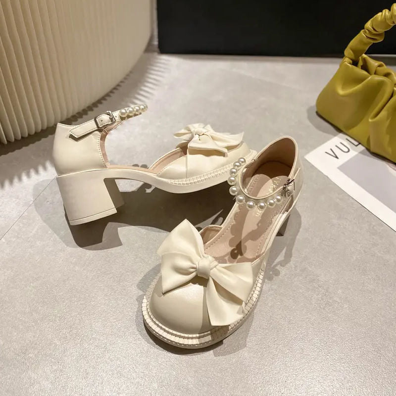 Damen Elegante Absatzschuhe mit dekorativen Perlen und Schleifen-Design R&B