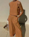 Damen luftiges Leinenoberteil mit weiter Hose R&B