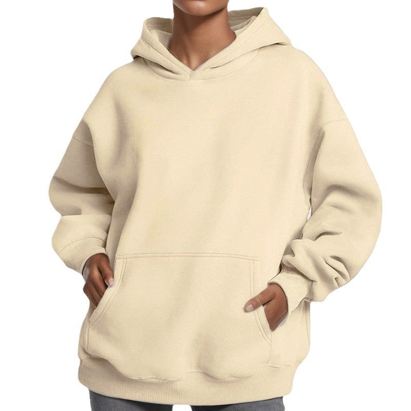 Damen Lockere Kapuzenpullover aus weichem Fleece mit Kängurutasche R&B