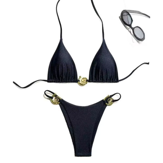 Damen Triangel-Bikini mit raffiniertem Gold-Detail R&B