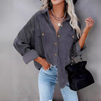Damen lässige Kordjacke mit praktischen Taschen und Knopfdetails R&B
