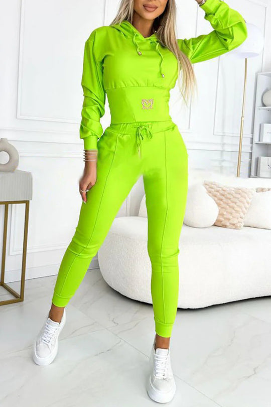 Damen Sportliches Jumpsuit-Set mit Kapuze und elastischem Bund R&B