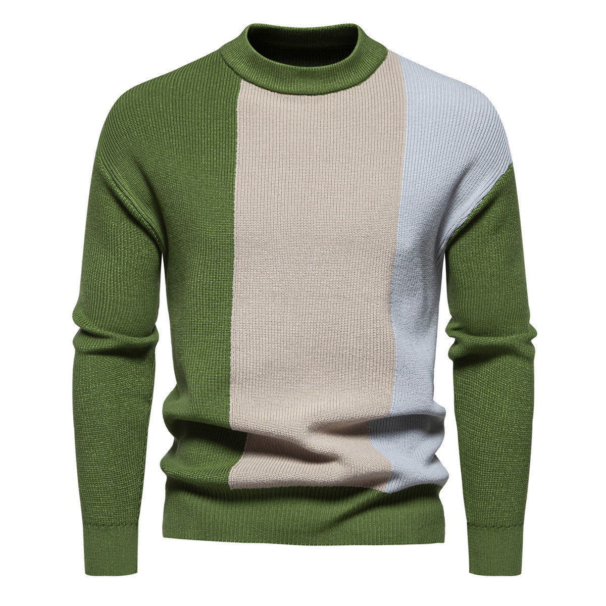 Herren Strickpullover mit modernem Farbblockdesign und hohem Kragen