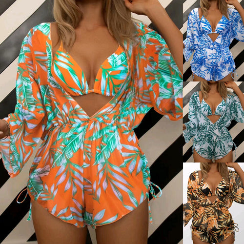 Damen Strandoutfit im Set mit kombiniertem Bikini und lässiger Kaftan R&B