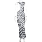 Damen Maxikleid mit asymmetrischem Schnitt und transparentem ZR&Bra-Muster R&B